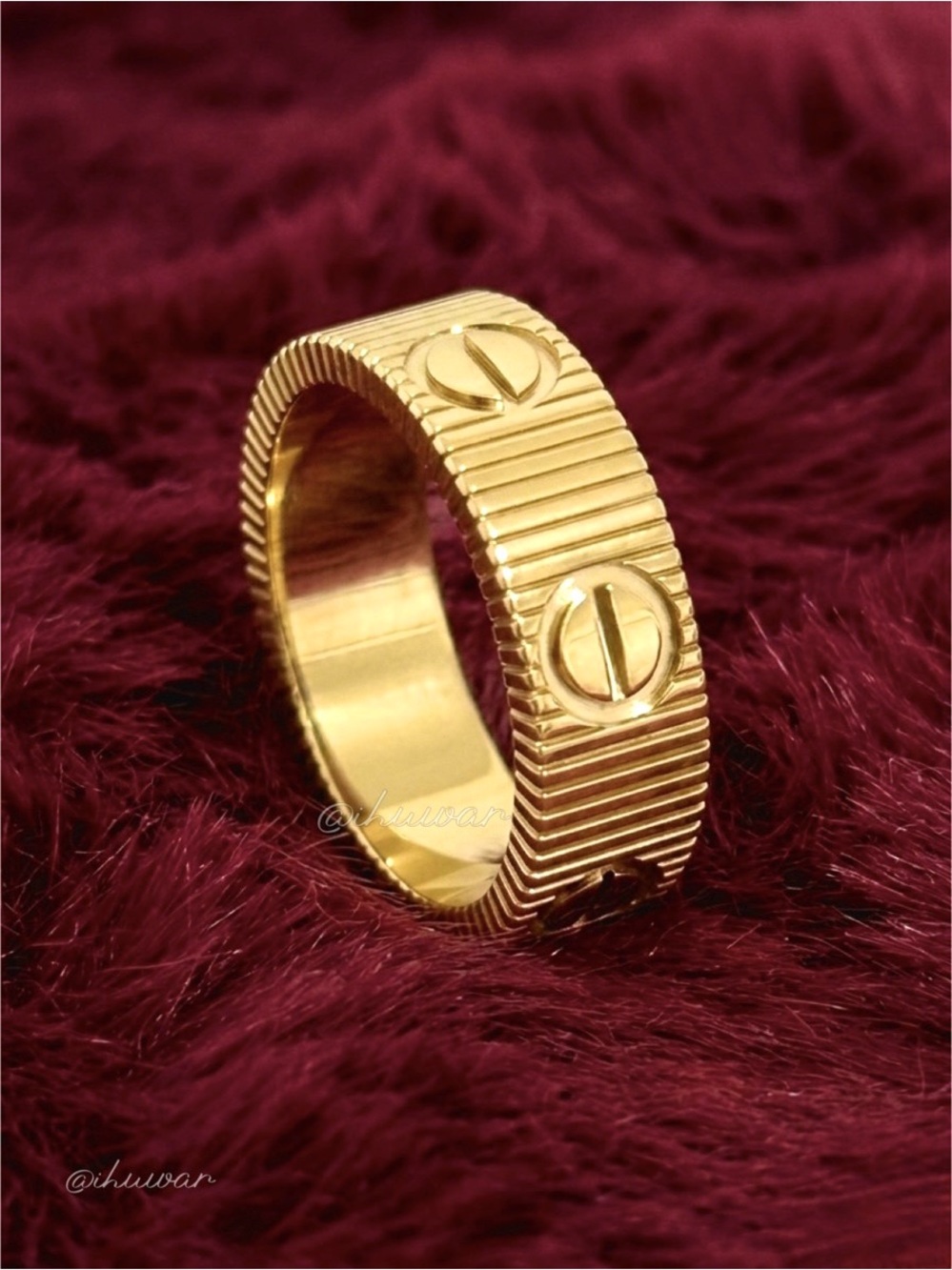 Screw Motifs Ring 18K Gold plated LOVE Ring Screw Motifs Ribbed Band Size 9